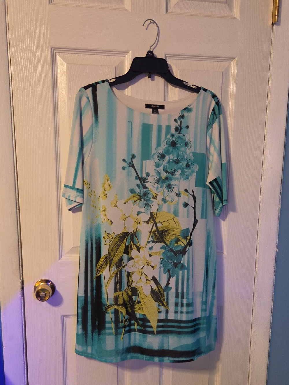 Style & Co. Aqua Teal Floral Tunic with Yellow Botanical Print